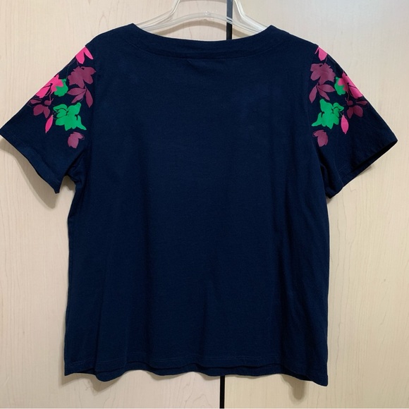 Liz Claiborne Women's Short‎ Sleeve Crew Neck Cotton T-Shirt Floral Print Navy L - Picture 2 of 11